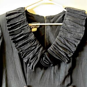 Vintage Dawn Joy Black Ruffle Tie Button Dress 1980/90s Size 9/10 Goth Whimsy